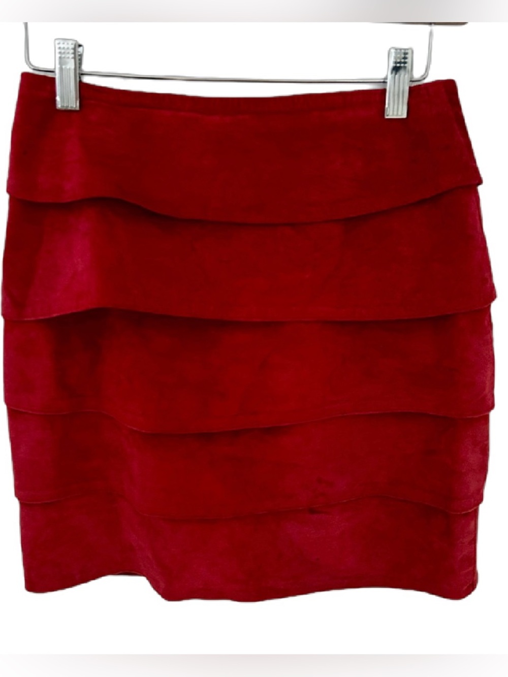 Danier Red Suede Tiered Mini Skirt Made in Canada Size 8